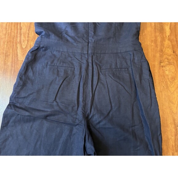Boden Dorothea Linen Blend Cropped Wrap Jumpsuit Navy Blue Sz 12R V-Neck Button - Picture 6 of 8